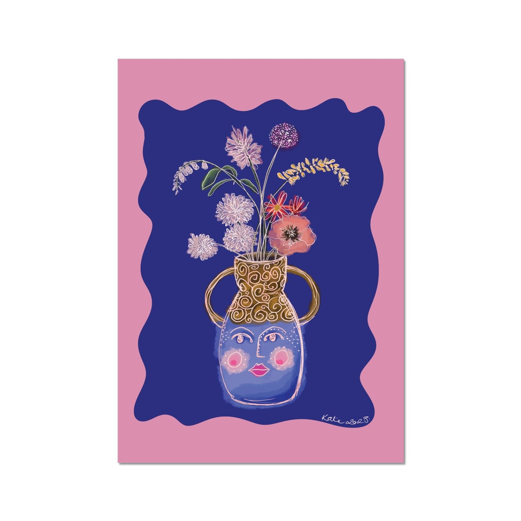 Face Vase - cobalt blue Fine Art Print