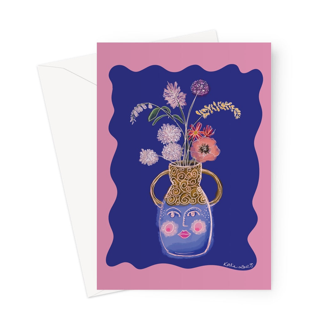 Face Vase - cobalt blue Greeting Card