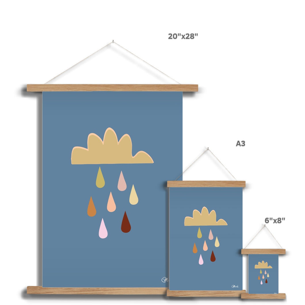Rain Drops in Blue Fine Art Print with Hanger