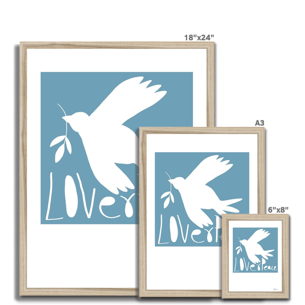 Love+Peace Soft Blue Framed Print.