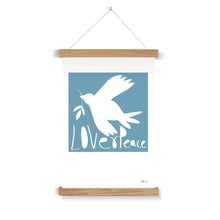Load image into Gallery viewer, Love+Peace Soft Blue Fine Art Print with Hanger
