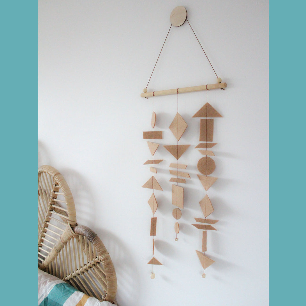 Felt Shapes Hanger - 3 strand wooden bar hanging