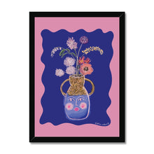 Load image into Gallery viewer, Face Vase - cobalt blue Framed Print

