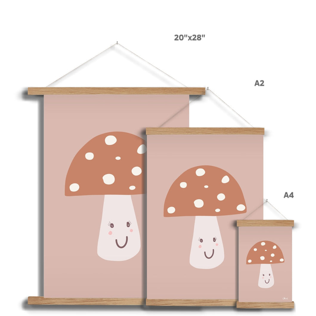 Happy Toadstool - Muted Colours Fine Art Print with Hanger.